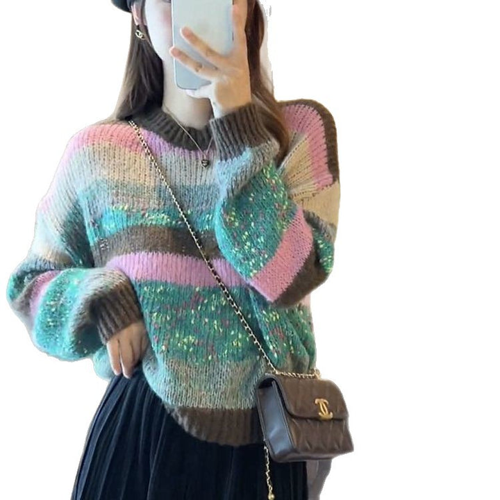 Pull en maille épaisse pour femmes avec motif rayé coloré Chic & Stil