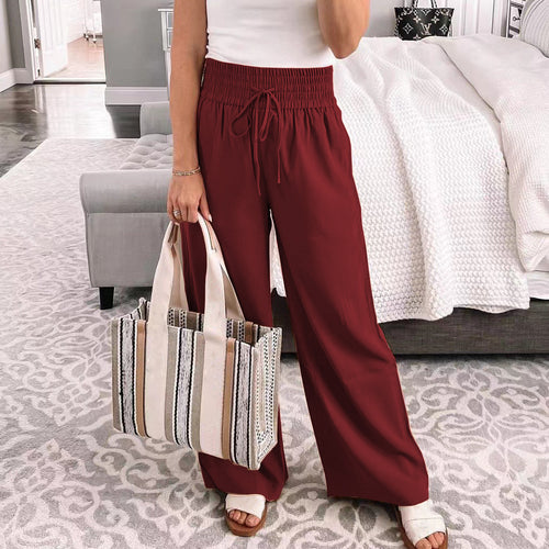 High waist wide leg pants for women with elastic waistband and practical pockets Amarae