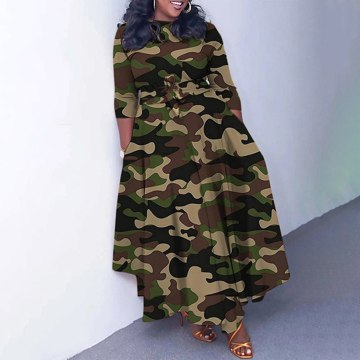 Maxi dress for women with a waist belt and long sleeves Lune London
