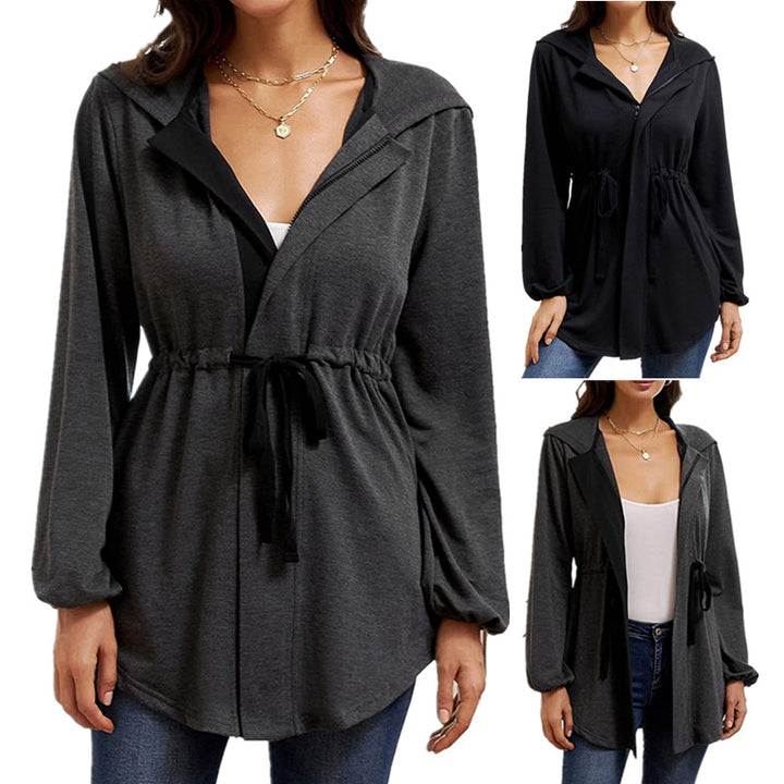 Casual oversized shirt jacket for women with hood and drawstring Lune London