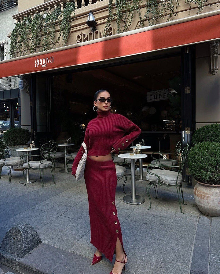 Lune London knitted pleated skirt and sweater set for women