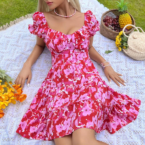 Floral printed mini dress with puff sleeves for women Amarae