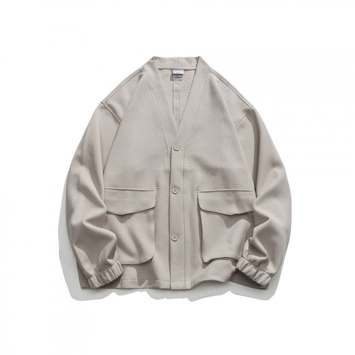 Unisex Oversize cardigan with large flap pockets and waffle texture Amarae