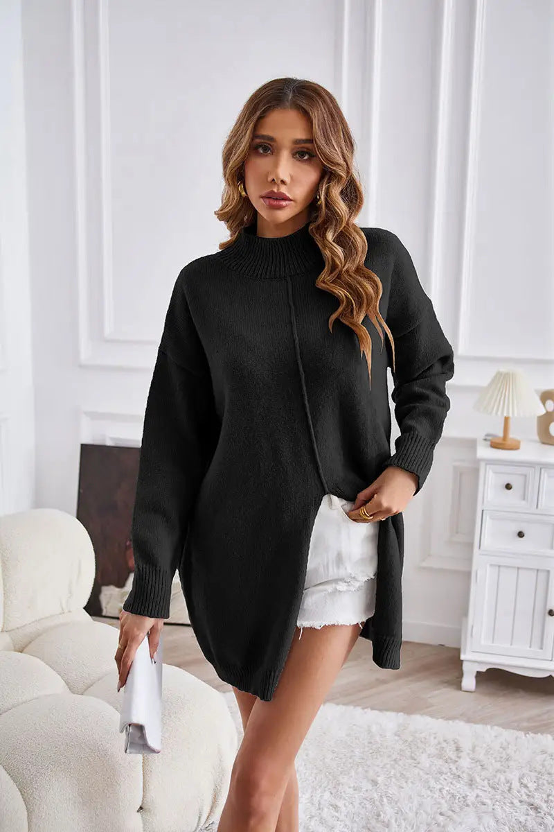 Oversized knitted pullover for women with high collar Lune London