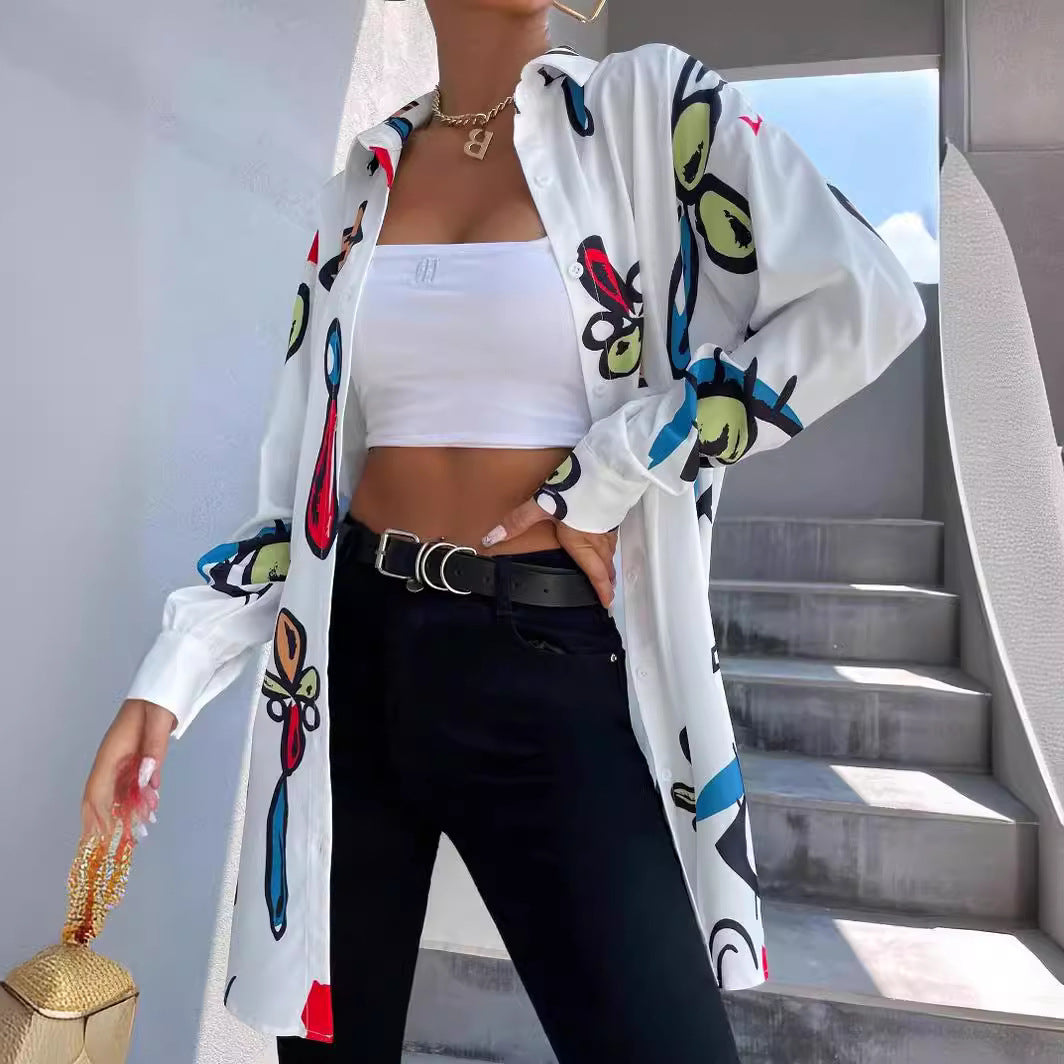 Trendy checkered blouse for women with a colorful graphic design Lune London