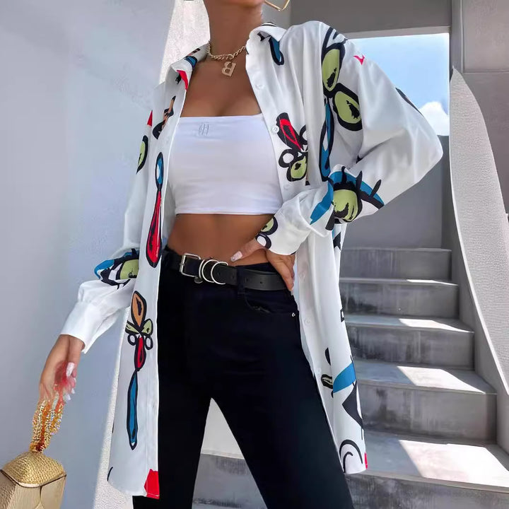 Trendy checkered blouse for women with a colorful graphic design Lune London