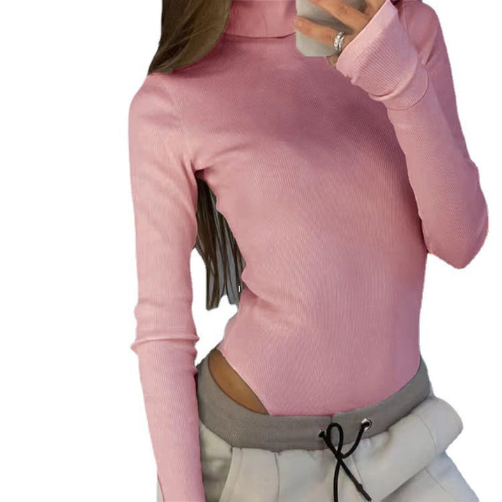 Women turtleneck top with long sleeves in fine ribbed texture Lune London
