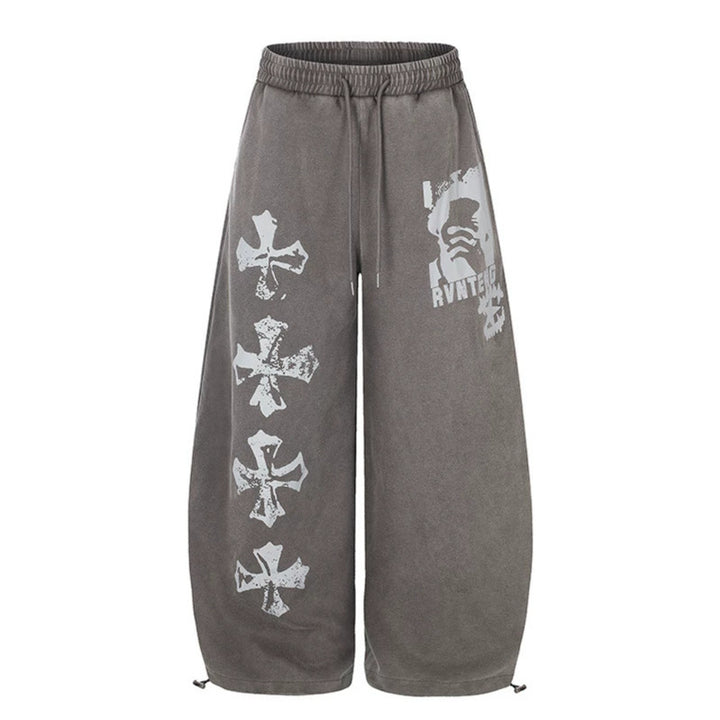 Women's Extra Wide Palazzo Sweatpants with Drawstring Waist, Adjustable Hem, and Gothic Print Amarae