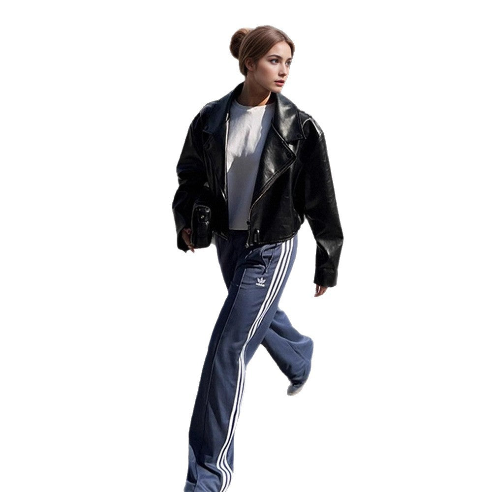 Women's Cropped Boxy Biker Jacket made of Faux Leather with Distinctive Shoulder Area and Boxy Silhouette Amarae