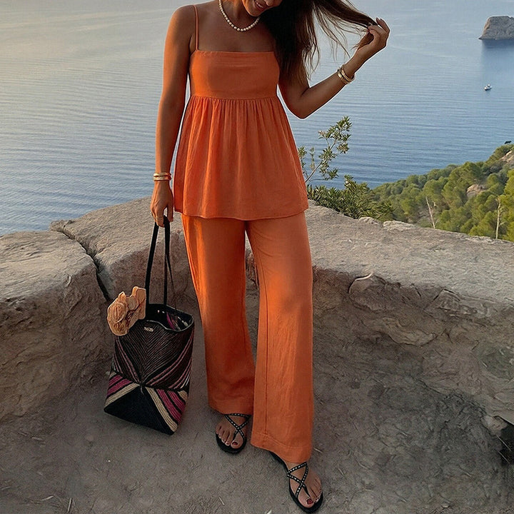 Ensemble décontracté pour femmes en deux pièces avec blouse aérienne et pantalons larges Chic & Stil