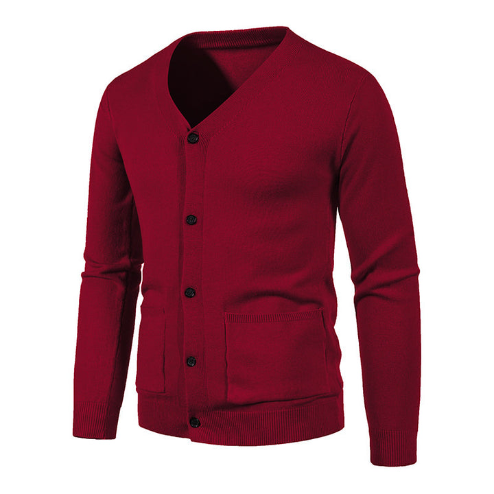 Knitted men's V neck jacket with practical pockets Lune London