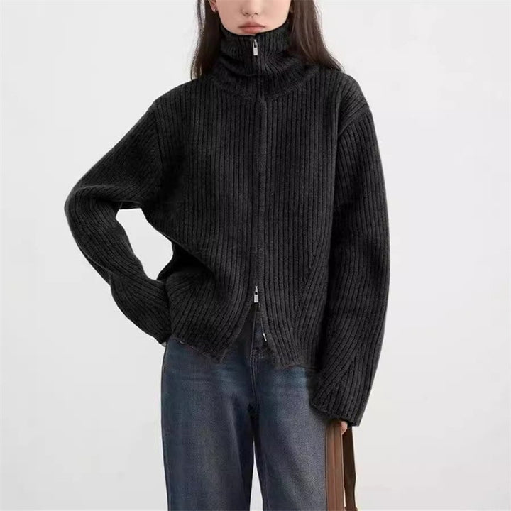 Cardigan décontracté pour femmes avec col montant et fermeture éclair Chic & Stil