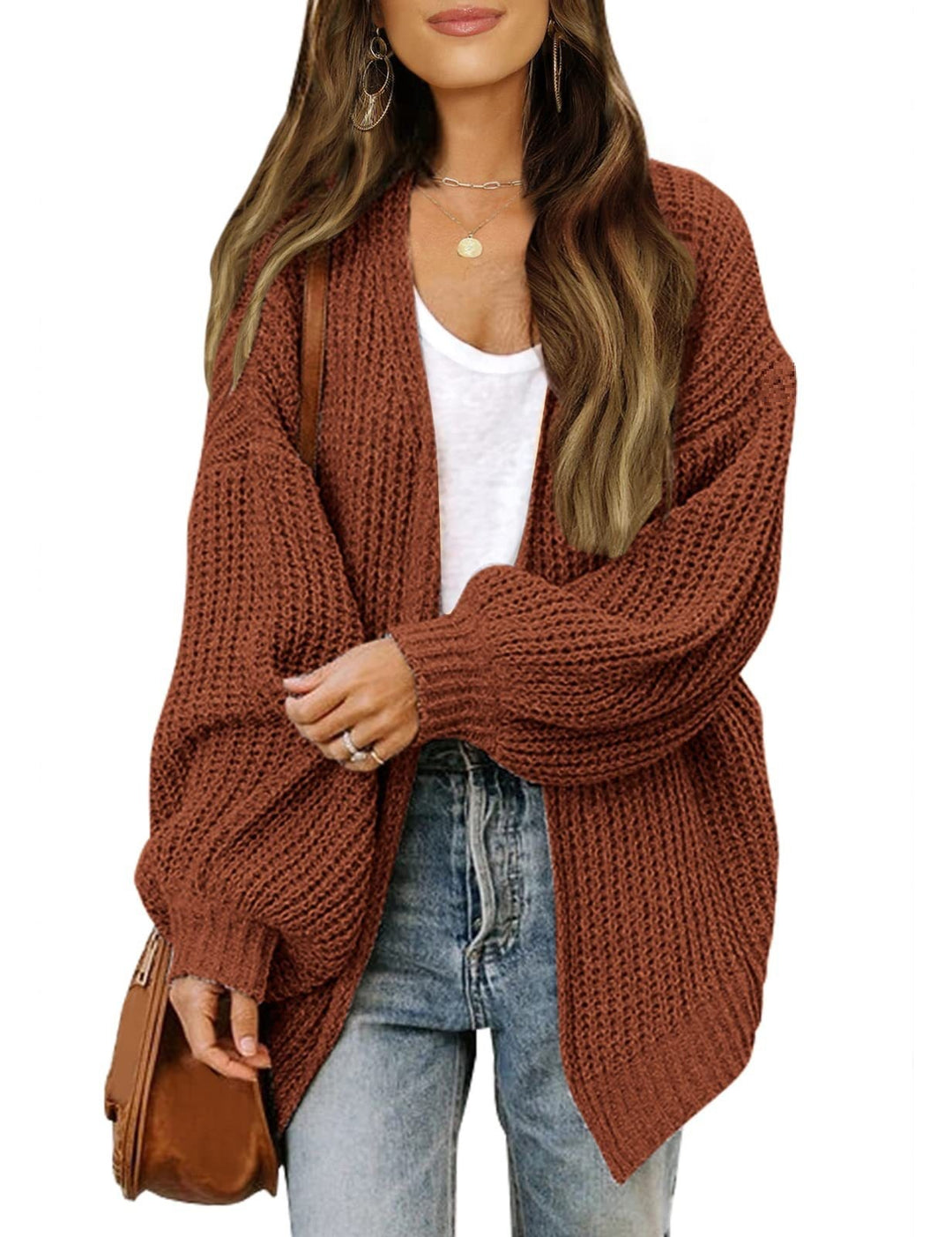Ladies Delicate Chunky Knit Cardigan with Shimmering Sleeves Lune London