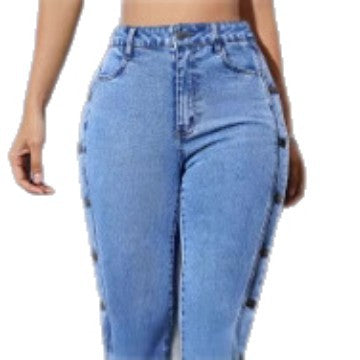 Women high-waisted skinny jeans with side press button details Amarae