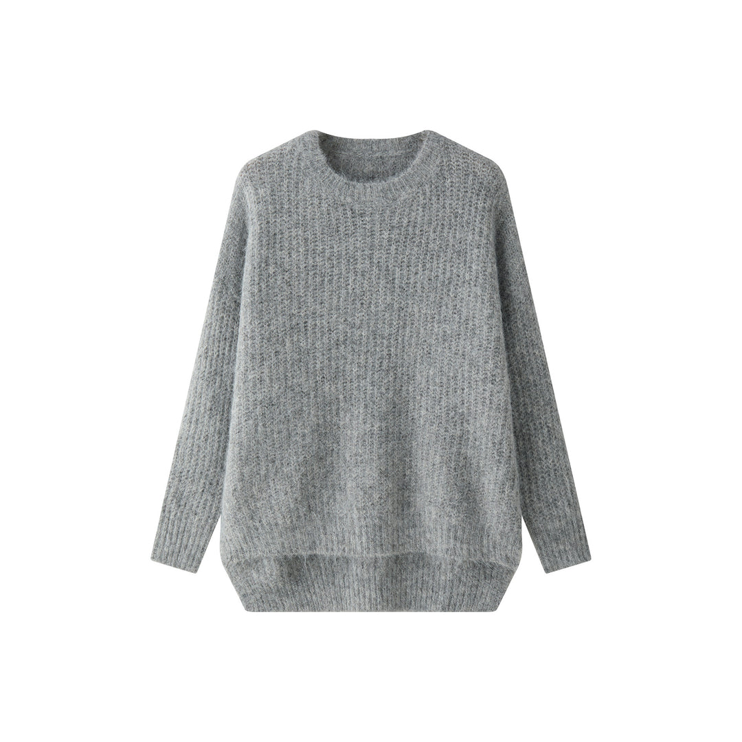 Women Fluffy Oversized Sweater in Mohair Look with Ribbed Textured Knit Amarae