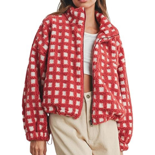 Dames veste en polaire douillette avec motif coloré et col montant Chic & Stil