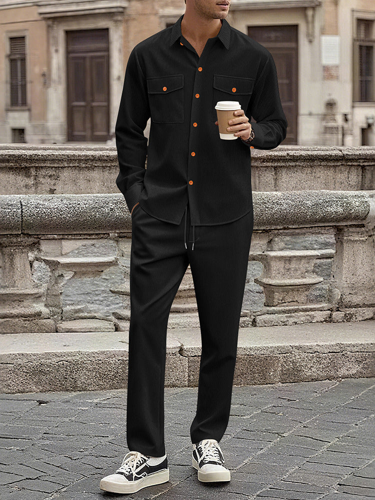 Casual striped outfit for men with modern button details and practical pockets Lune London