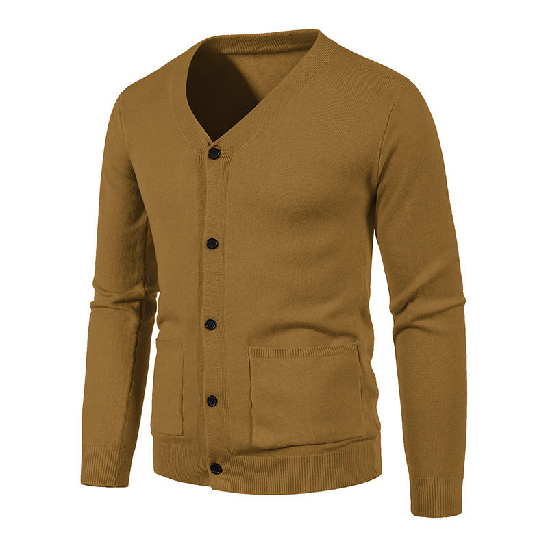 Knitted men's V neck jacket with practical pockets Lune London