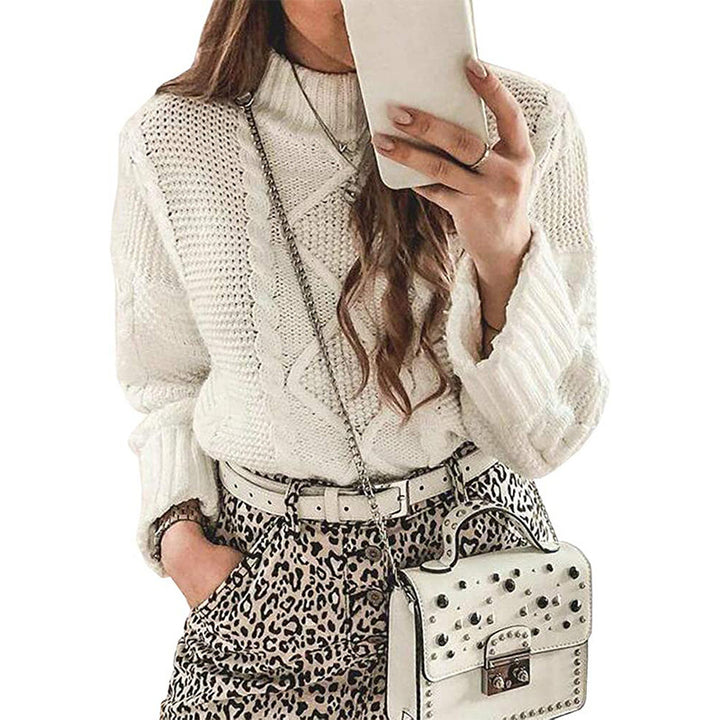 Chunky knit sweater for women with a textured knit look and a high collar Lune London