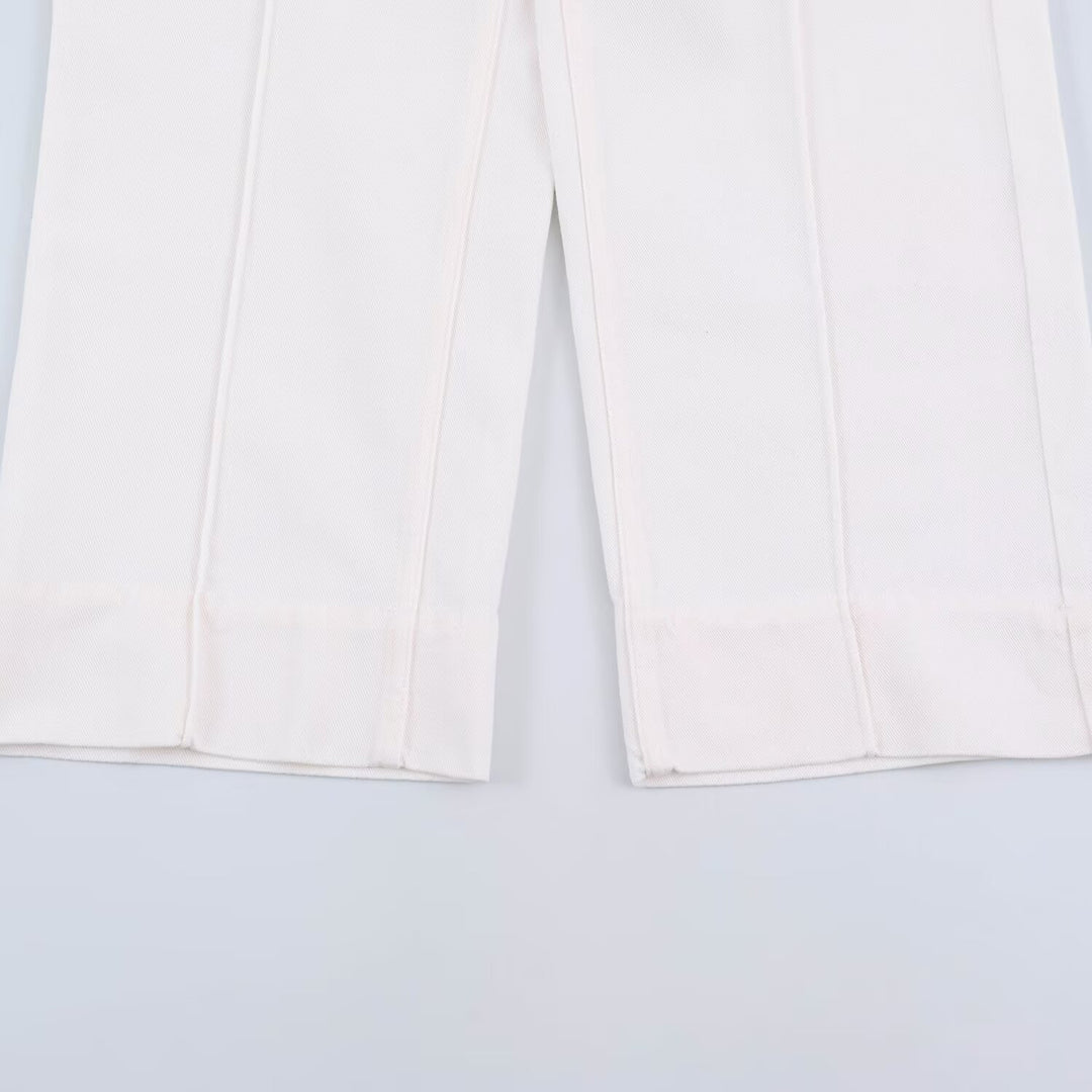 Ladies High-Waist Wide-Leg Jeans with patch front pockets and center seam detail Amarae