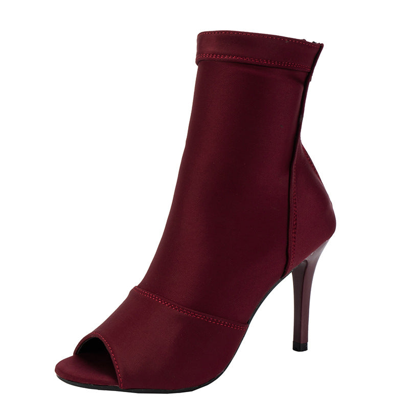 Women's Open Toe Ankle Boots with Stretch Shaft and Slim Stiletto Heel Amarae