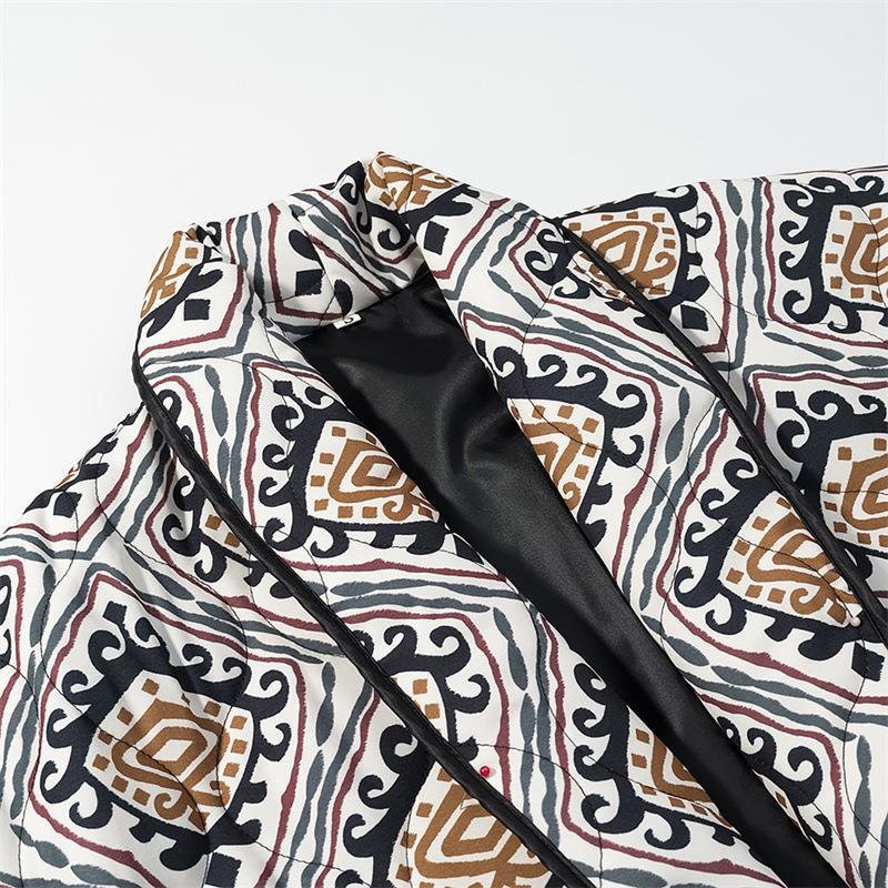 Fashionable women's blazer with tie belt and artistic pattern Lune London