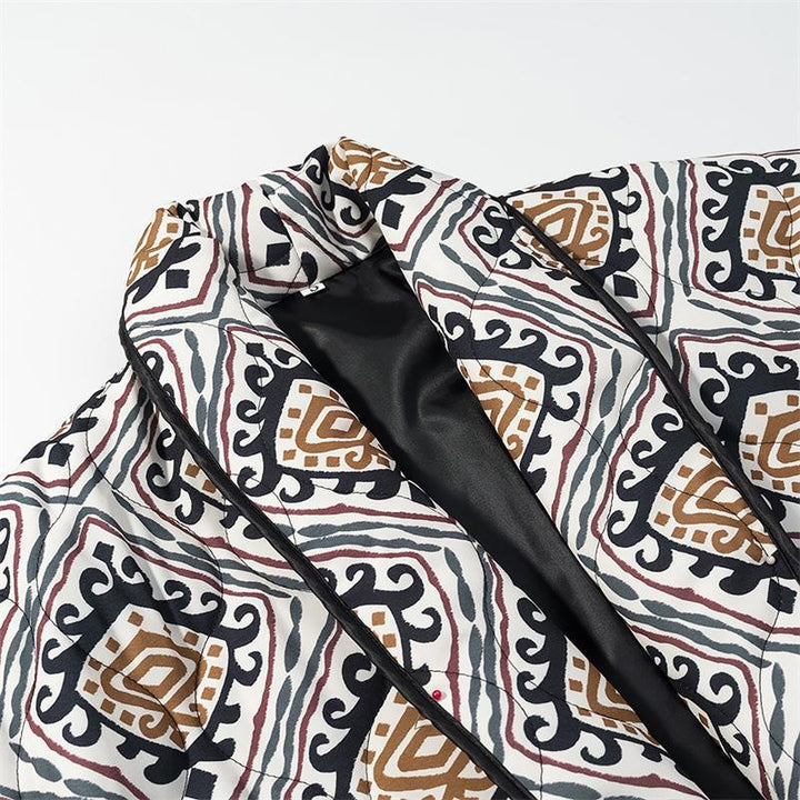 Fashionable women's blazer with tie belt and artistic pattern Lune London