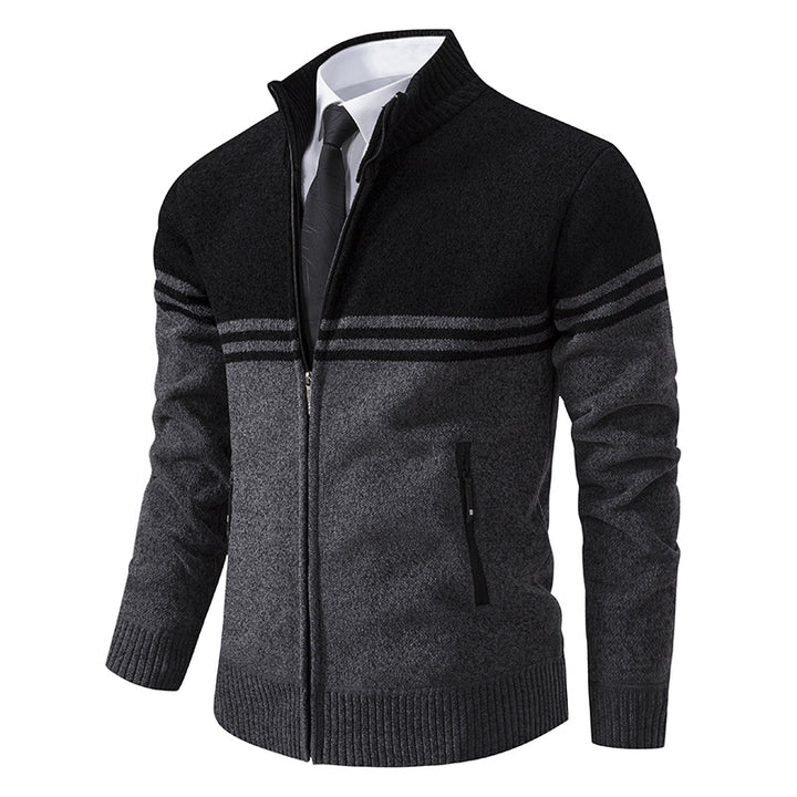 Sporty and trendy knitted jacket for men with zipper and contrasting stripes Lune London