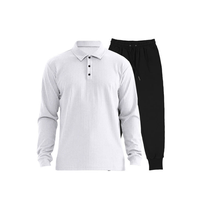 Men's long sleeve sports polo set and chic jogger pants