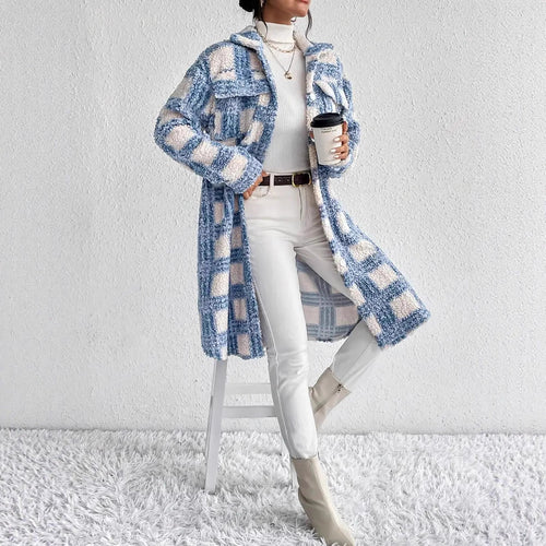 Ladies Chic and Stylish Plaid Fleece Coat
