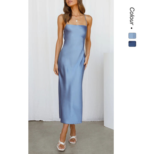 Women's Satin Maxi Dress with Spaghetti Straps and Elegant Cut Amarae