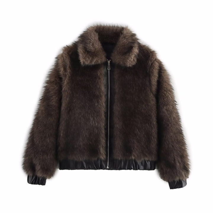 Ladies luxurious faux fur jacket with elastic belt Lune London