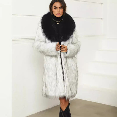 Ladies luxurious faux fur coat with voluminous collar Amarae