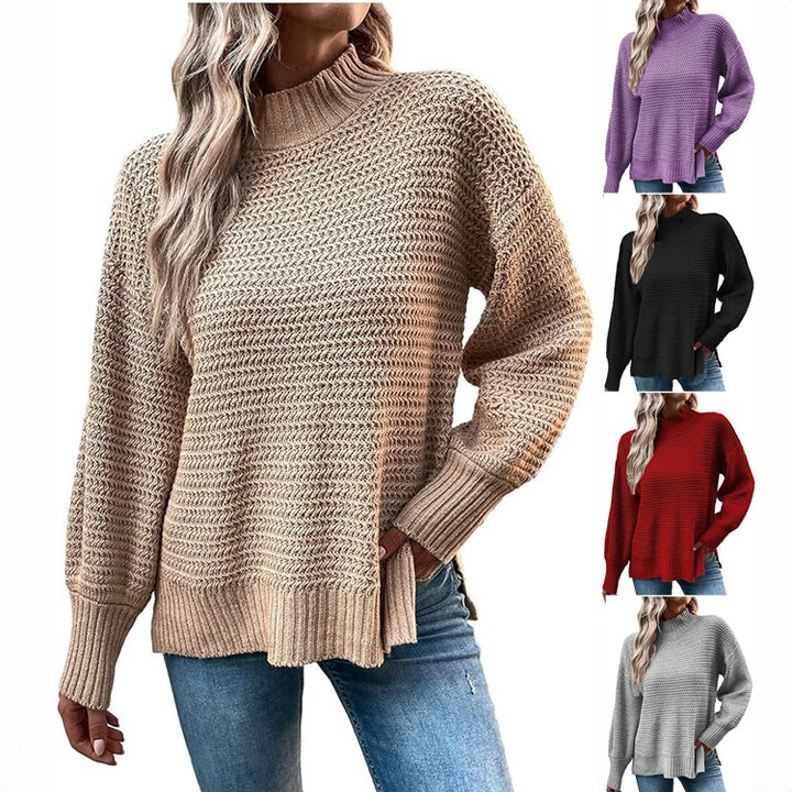 Knit sweater with high collar and structured pattern for women Lune London
