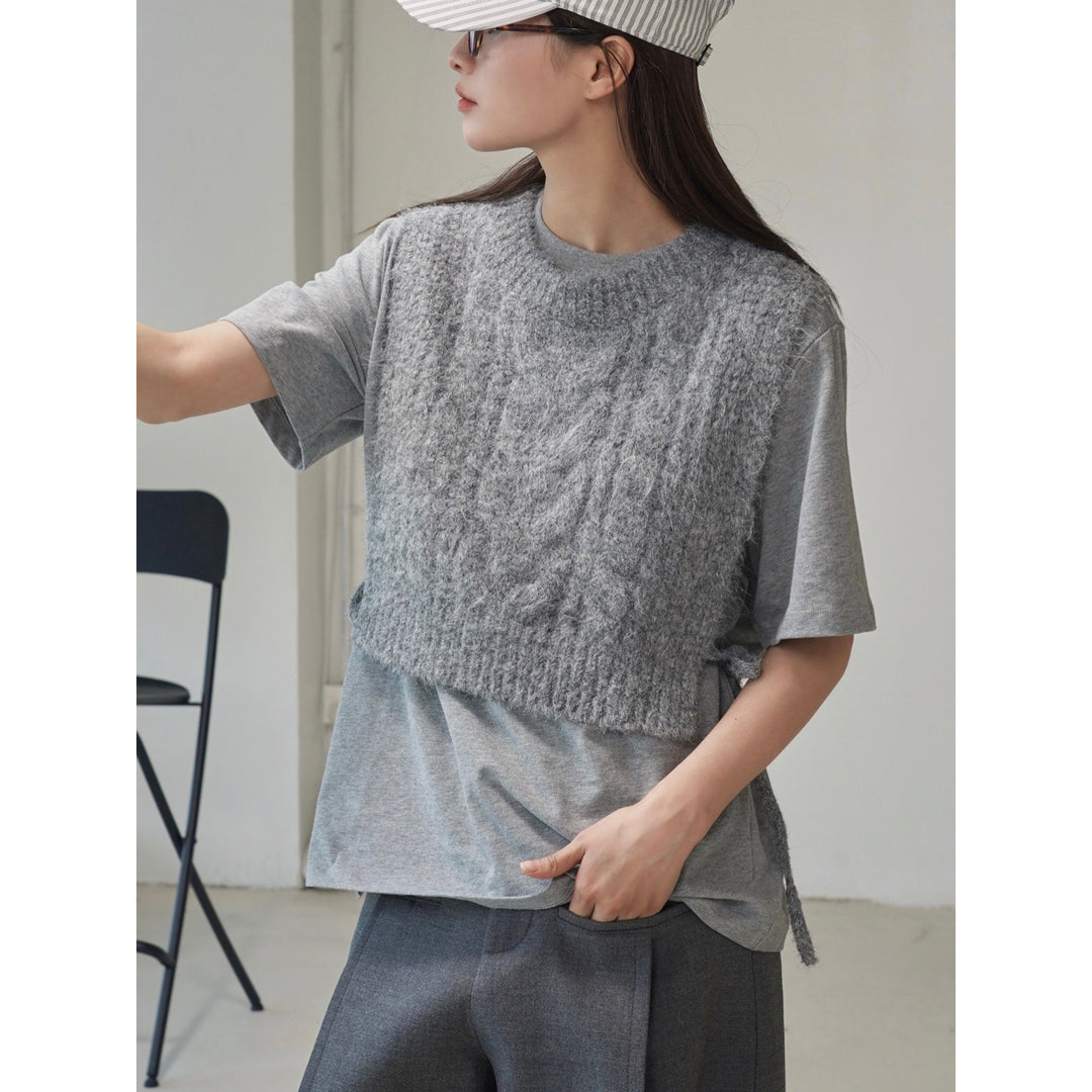 Ladies Short Cut Mohair Look Knit Vest with Back Lacing Amarae