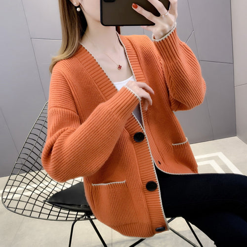 Ladies chunky knit cardigan with pockets and button detail Amarae