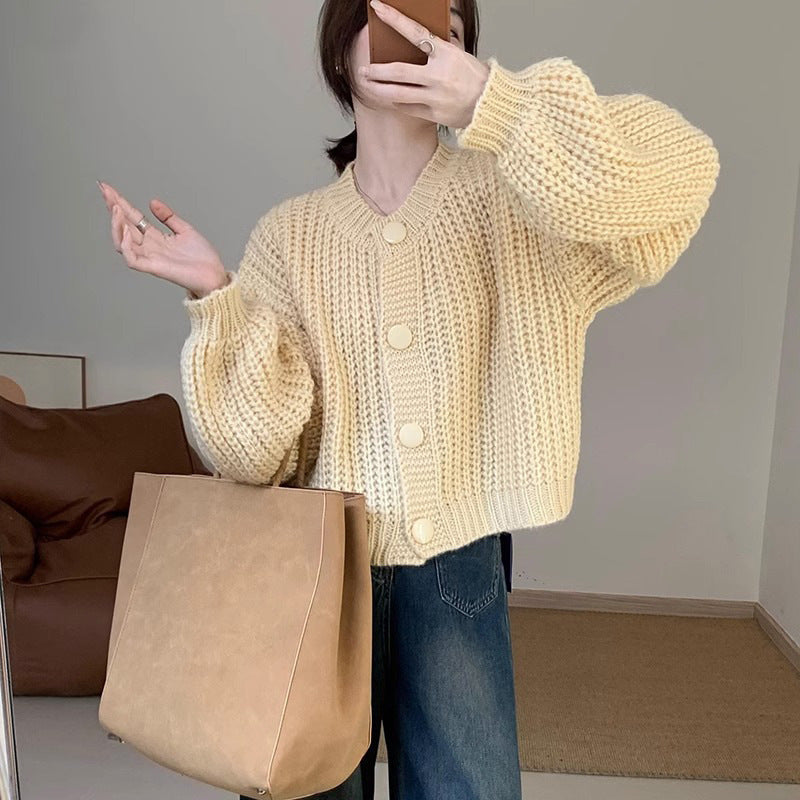 Ladies chunky knit cardigan with large buttons and relaxed fit Lune London