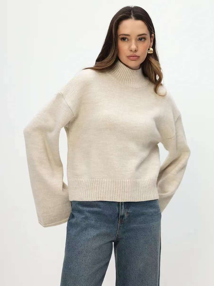 Pull en maille épaisse pour femme avec col montant et manches volumineuses Chic & Stil
