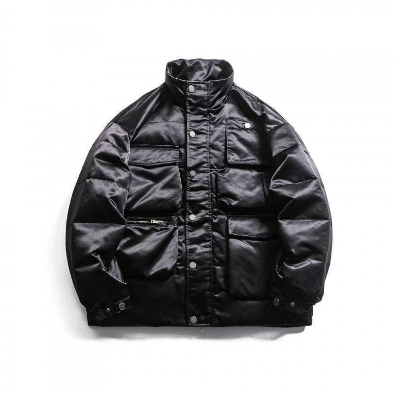 Unisex Padded Field Jacket in Boxy Cut with Multiple Pockets and Stand-Up Collar Amarae