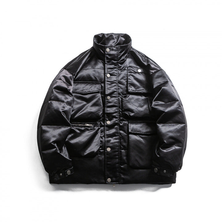 Unisex Padded Field Jacket in Boxy Cut with Multiple Pockets and Stand-Up Collar Amarae