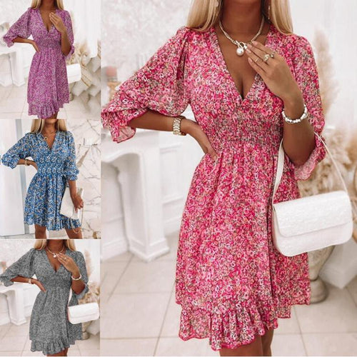 Ladies playful mini dress with V-neck and airy sleeves Amarae