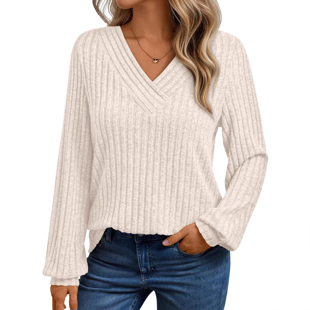 Women's comfortable long sleeve t-shirt with structured V-neck Lune London