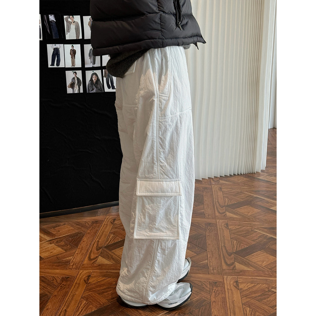 Women's Wide High-Waist Cargo Palazzo Pants with Flap Pockets Amarae