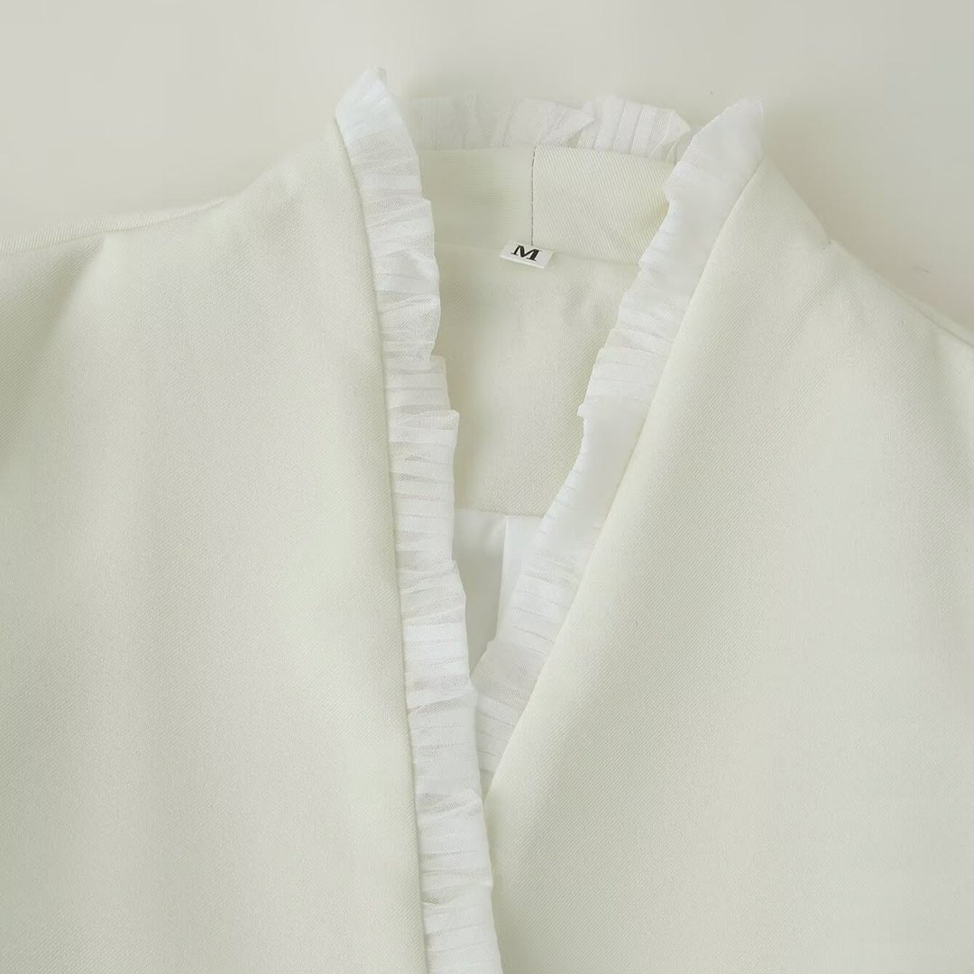 Women's Short Bolero Jacket with Ruffled Hem and Pleated Cuffs Amarae