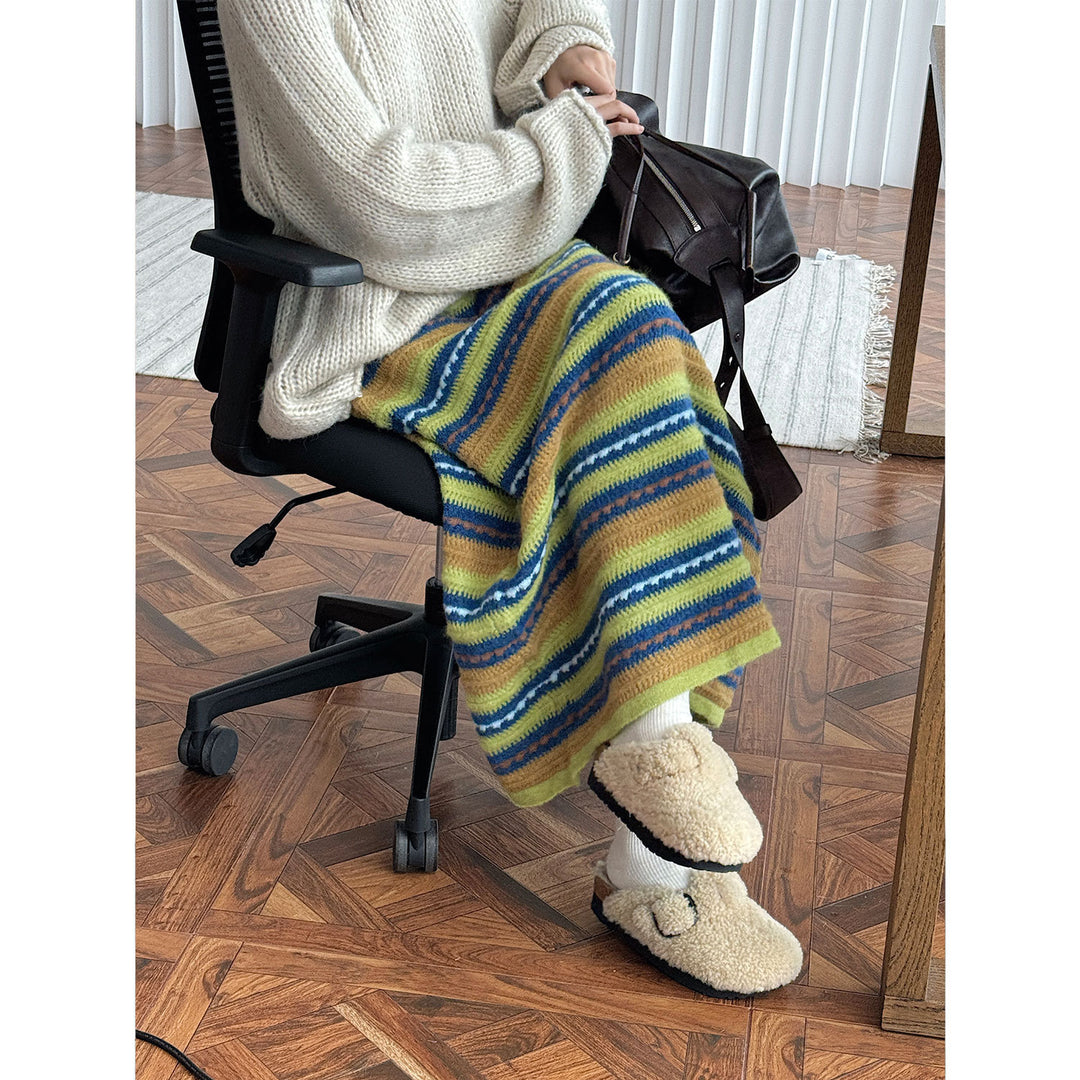 Women Striped Maxi Knit Skirt with High Waist and Fine Rib Structure Amarae