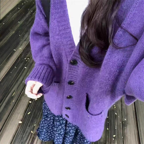 Cardigan Femme Douillet à Col V Profond et Boutons Décoratifs Chic & Stil