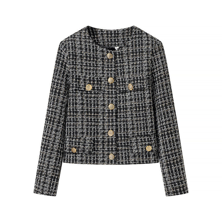 Elegant ladies tweed jacket with gold buttons Lune London