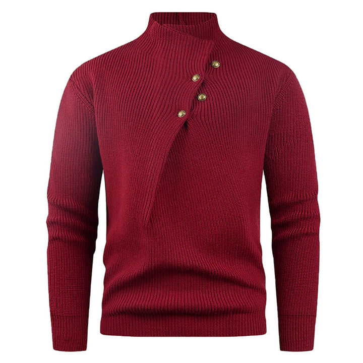 Men's knit sweater with asymmetrical collar and decorative wooden buttons Lune London