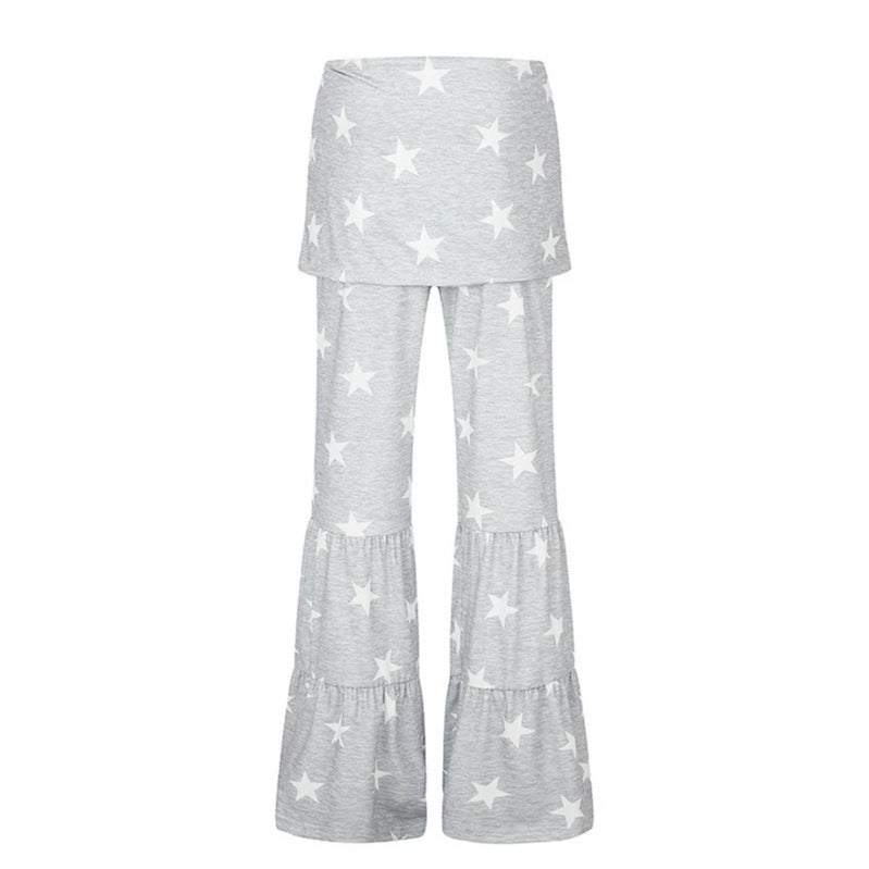 Ladies two-layer palazzo lounge pants with ruffle hems and star print Amarae
