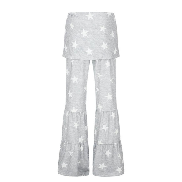 Ladies two-layer palazzo lounge pants with ruffle hems and star print Amarae